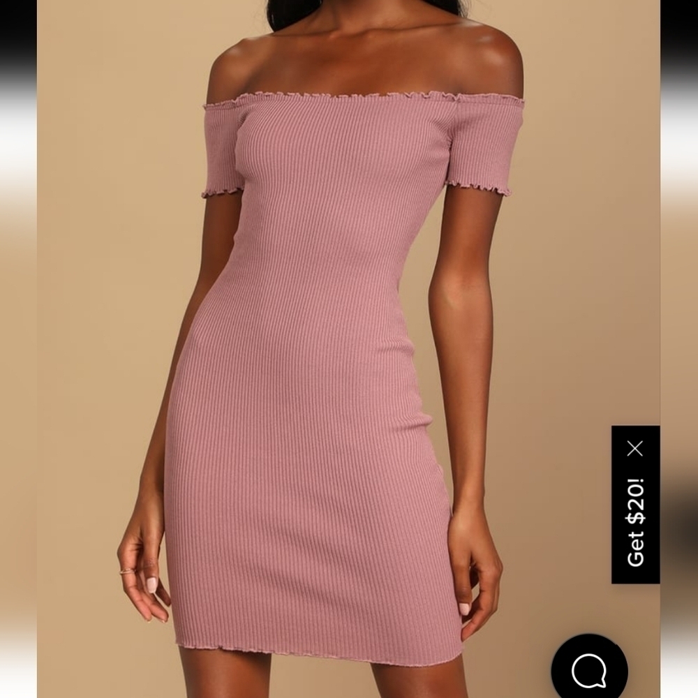 Lulu's Growing Bolder Dusty Plum Ribbed Off-the-Shoulder Bodycon Dress